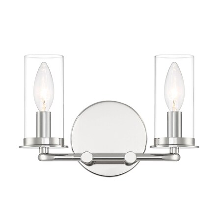 Designers Fountain Hudson 11in 2-Light Polished Nickel Coastal Indoor Vanity Light with Clear Glass Shades D268C-2B-PN